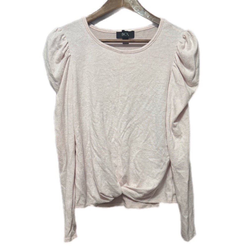 BCX Puff Sleeve Top Women Small Vintage Rose NWT Twist Front Fuzzy Knit 1086553